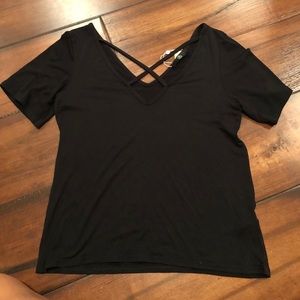 Black criss cross detail tee shirt